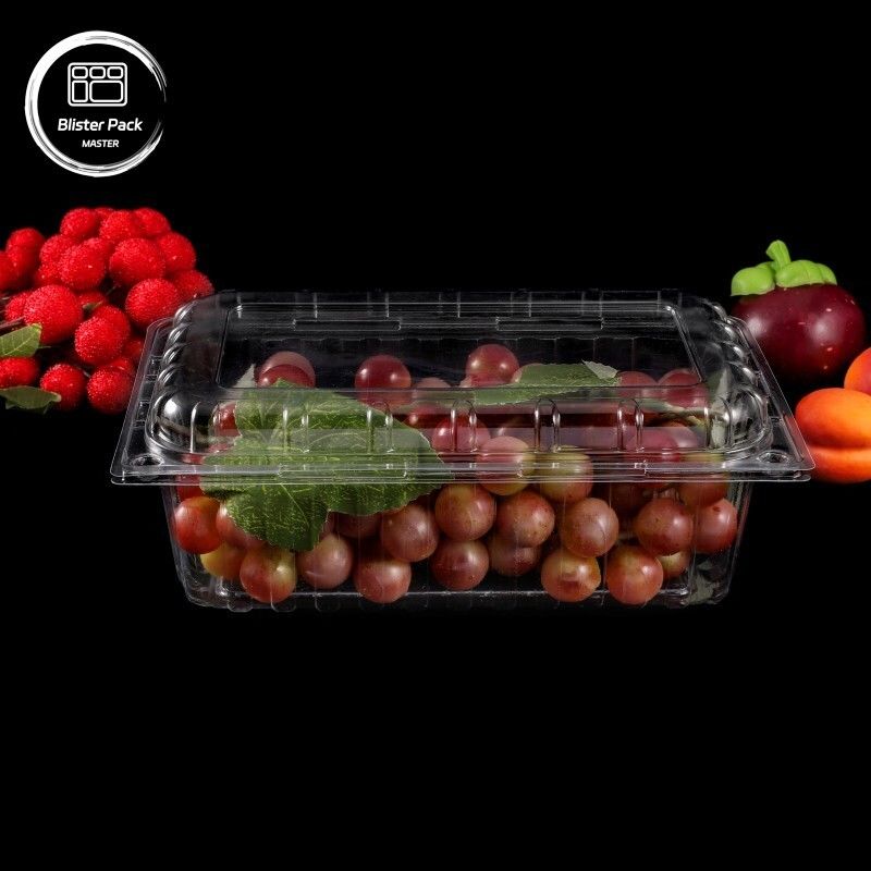 Contenitori trasparenti in PET con guscio di frutta Scatole di plastica usa e getta con coperchio per imballaggi di litchi e uve