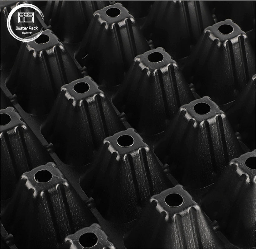 Piatti di semina di plastica nera durevoli per serre Materiale riciclato 50 seminatore a cellule 3,8 cm buchi profondi