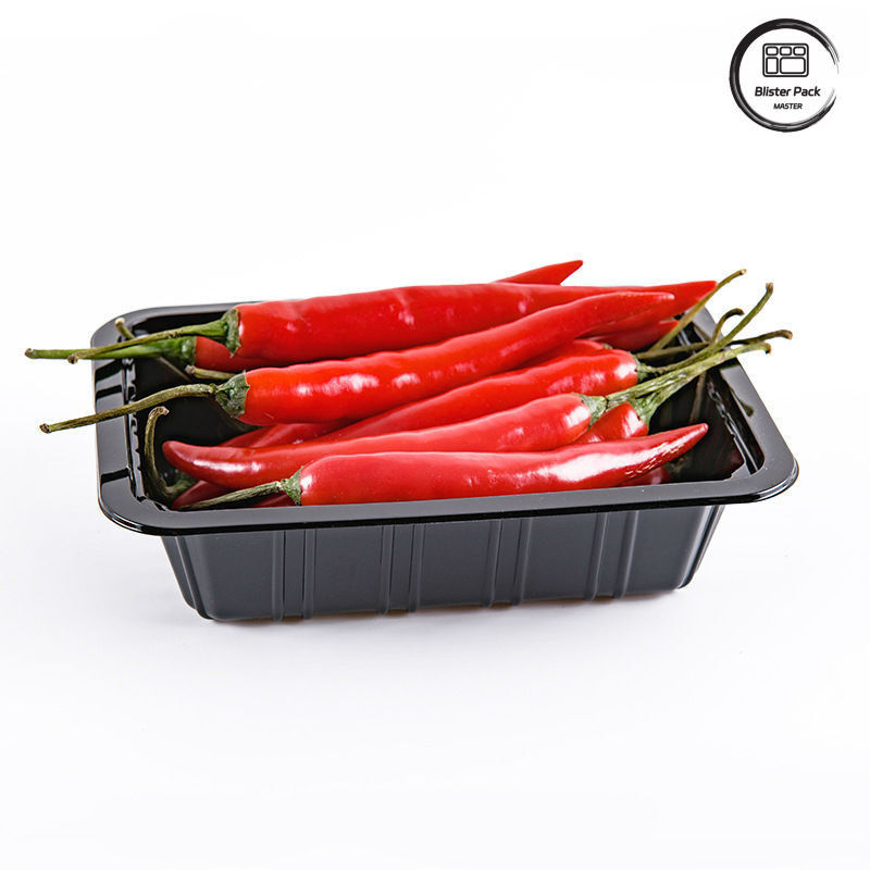 Supermercato Chili vassoio di plastica usa e getta profondo rettangolare frutta nero contenitori verdura fresca imballaggio vassoio alimentare