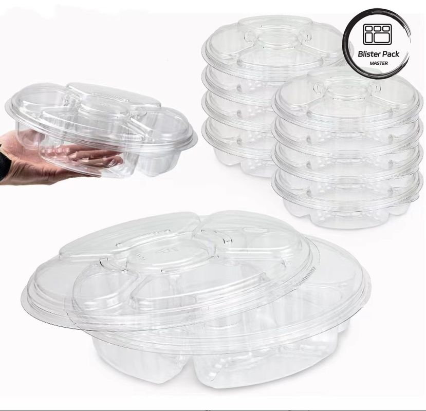 Sezione 5 vassoio rotondo con coperchio vassoio di plastica per vetro del supermercato