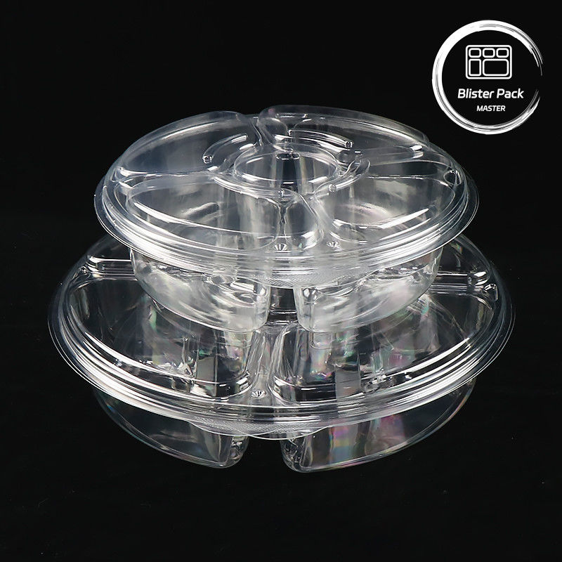 Sezione 5 vassoio rotondo con coperchio vassoio di plastica per vetro del supermercato