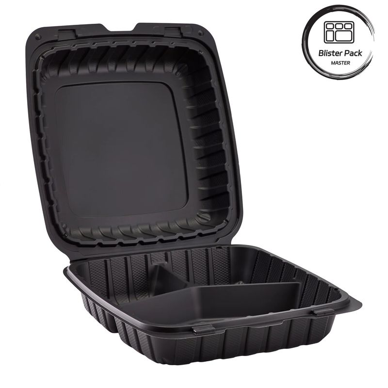 3 Compartimento di plastica termoformante Contenitore da portare fuori Quadrato per fast food / pasti caldi