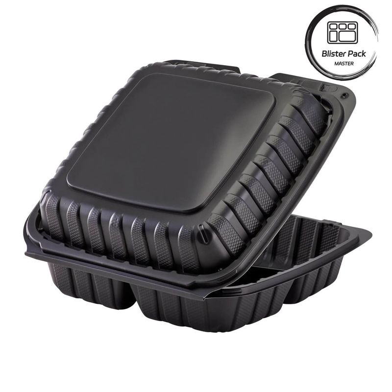 3 Compartimento di plastica termoformante Contenitore da portare fuori Quadrato per fast food / pasti caldi
