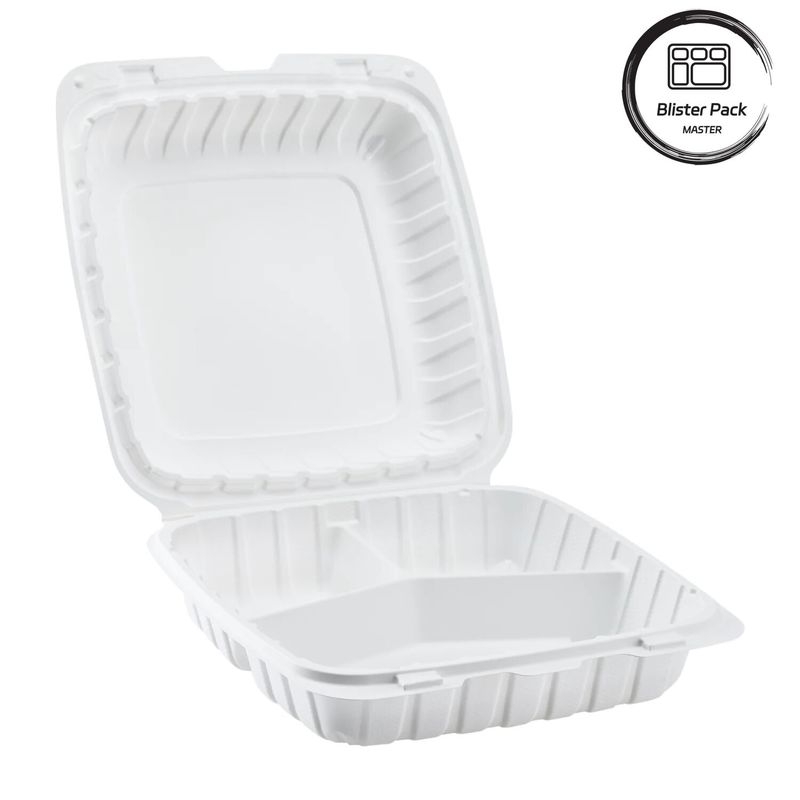 3 Compartimento di plastica termoformante Contenitore da portare fuori Quadrato per fast food / pasti caldi