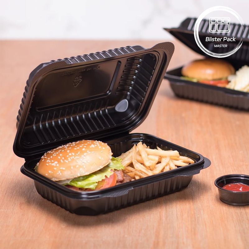 3 Compartimento di plastica termoformante Contenitore da portare fuori Quadrato per fast food / pasti caldi