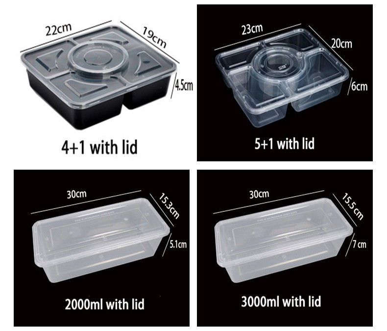 Preparazione del pasto in plastica trasparente 6 Compartimento Bento Box usa e getta per hotel ed eventi