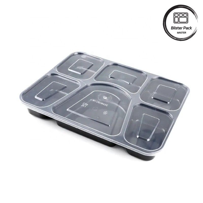Scatole di plastica per il ritiro in microonde con 2, 3, 4, 6 scompartimenti Contenitori neri rettangolari monouso per pasto