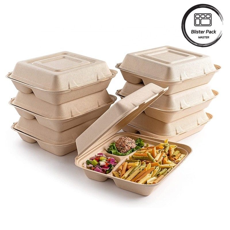 Blister Ecocompostabile Clamshell 3 Compartimento Scartatore di cibo monouso