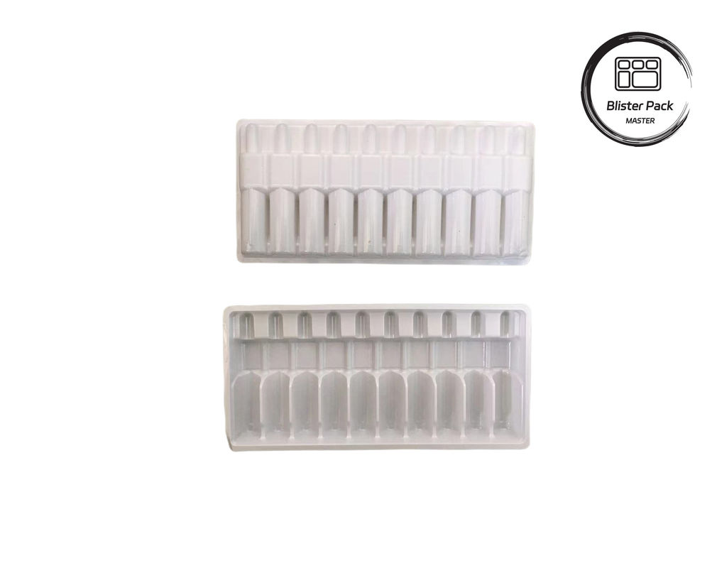 Vassoio per le fiale di plastica modellato a vuoto su misura, Bottiglia bianca per medicine con confezione in vesciche per flaconcini da 10 ml