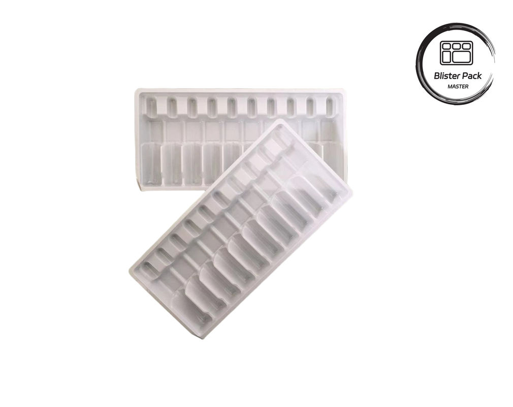 Vassoio per le fiale di plastica modellato a vuoto su misura, Bottiglia bianca per medicine con confezione in vesciche per flaconcini da 10 ml