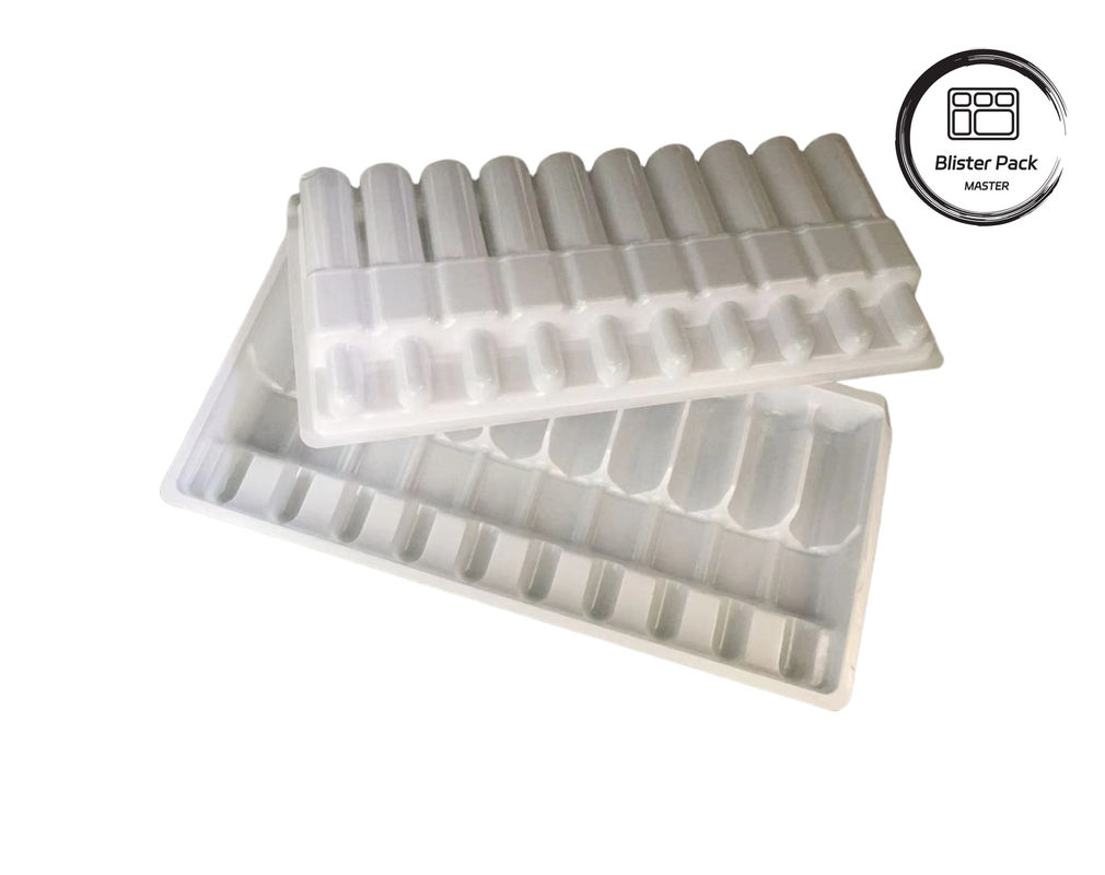 Vassoio per le fiale di plastica modellato a vuoto su misura, Bottiglia bianca per medicine con confezione in vesciche per flaconcini da 10 ml