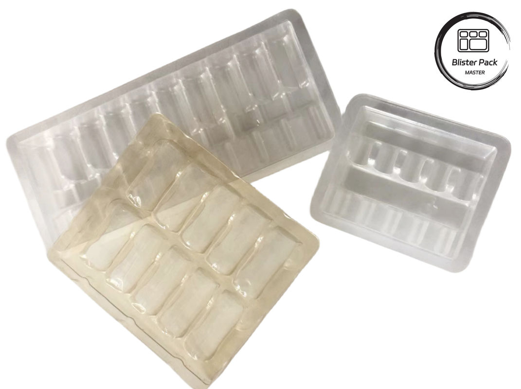 OEM & ODM PET Vacuum Forming Blister Plastic Tray, confezionamento interno personalizzato per fiale e fiale