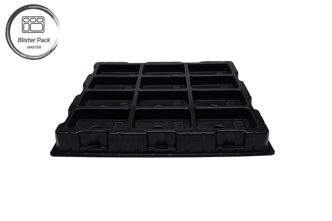 Produttore Confezione in plastica elettronica su misura grande PS, 12 griglie di alta durezza in nero puro